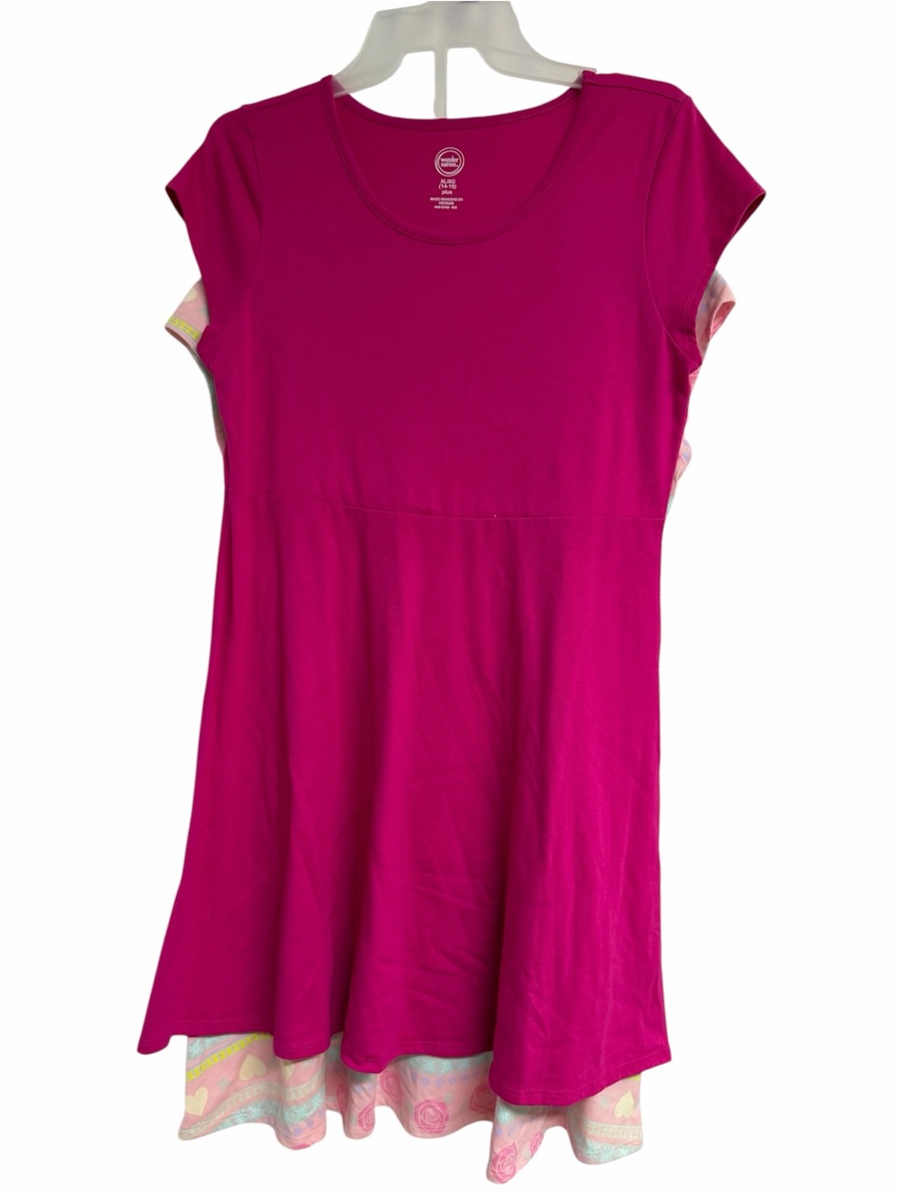 Wonder Nation Girls XL 14-16 Plus Pink Layered Dress 2 Pc Set Hearts Unicorn NWT